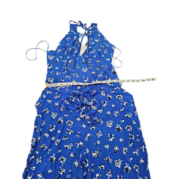 1. STATE Cabana Blue Floral Spaghetti Strap Keyhole Wide Leg Jumpsuit Size 4 - Picture 6 of 9